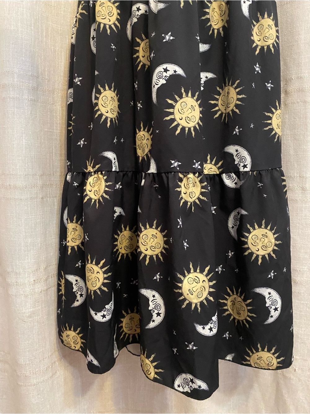 Celestial Sun Moon Maxi Skirt 1XL Black Tiered Whimsigoth Drawstring - Picture 3 of 6